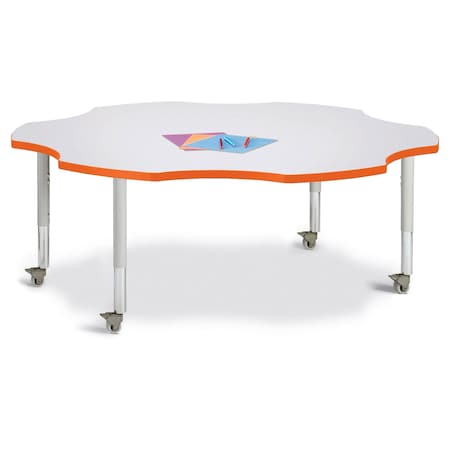 Jonti-Craft Berries Six Leaf Activity Table, 60 in., Mobile, Freckled Gray/Orange/Gray 6458JCM114